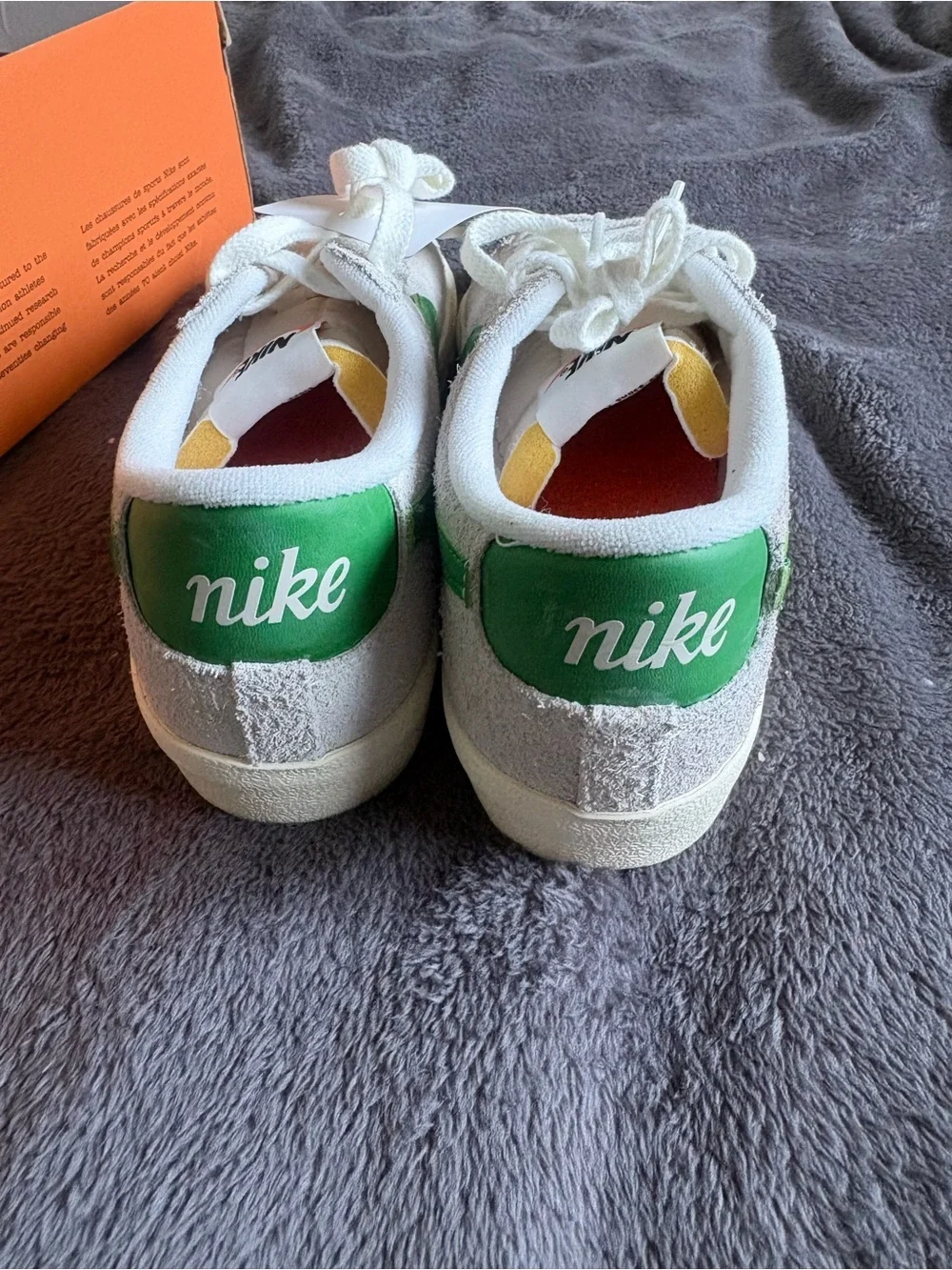 Nike White Suede Sneakers with Green Swoosh